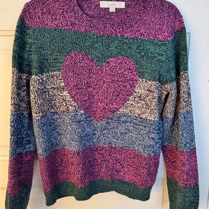 💜 LOFT Women's Multicolor Heart Sweater